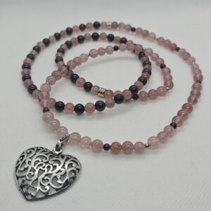 Sautoir en quartz fraise et grenat